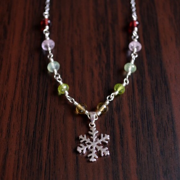 Snowflake Necklace with Christmas Gemstones in Sterling Silver - Picture 5 of 5